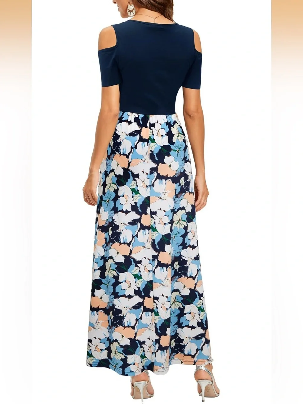 Blue and White Floral Summer Maxi Dress with Pockets
